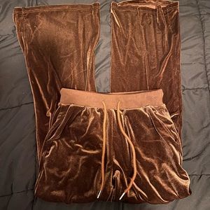 womens brown velour drawstring sweat pants